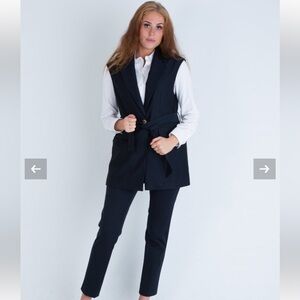 New Scotch & Soda Navy Herringbone Long Men’s Wear Vest with Gold and Belt